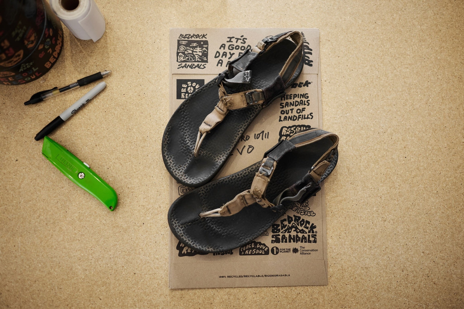 Image showing well-worn Bedrock Sandals ready for Re-Soul service