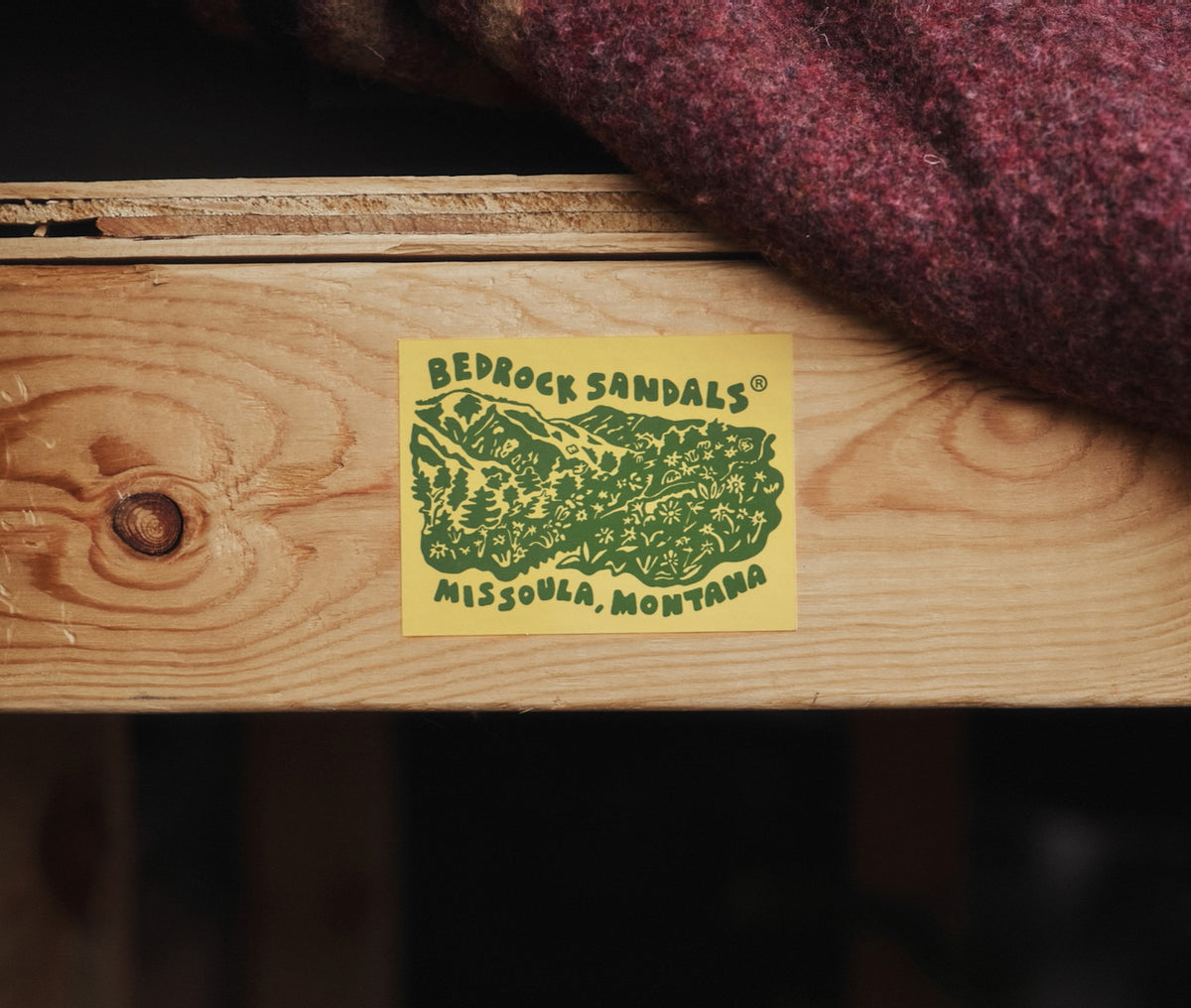 Bedrock Die cut sticker featuring the words Bedrock Sandals and Missoula, Montana