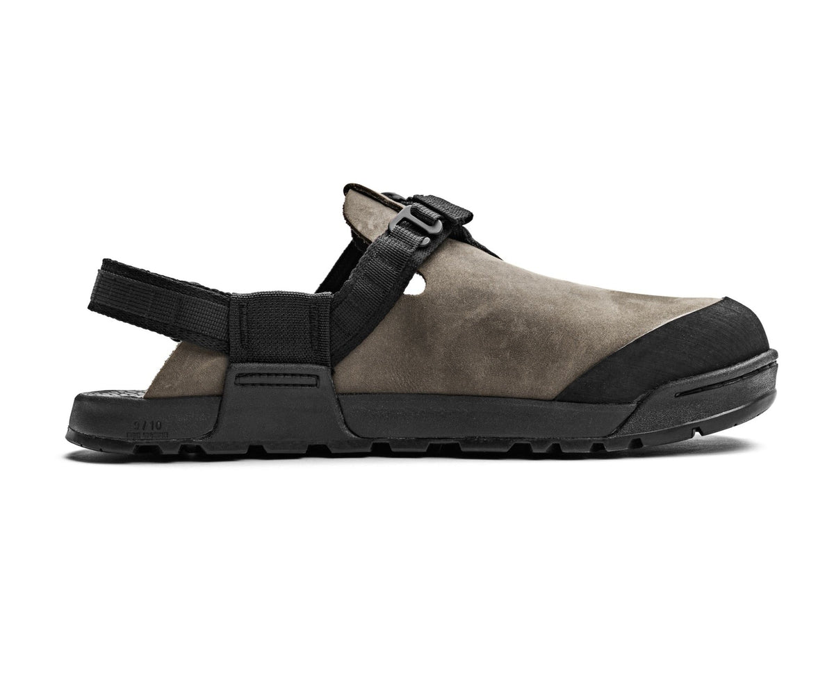 Driftwood gray Nubuck leather Mountain Clogs medial view