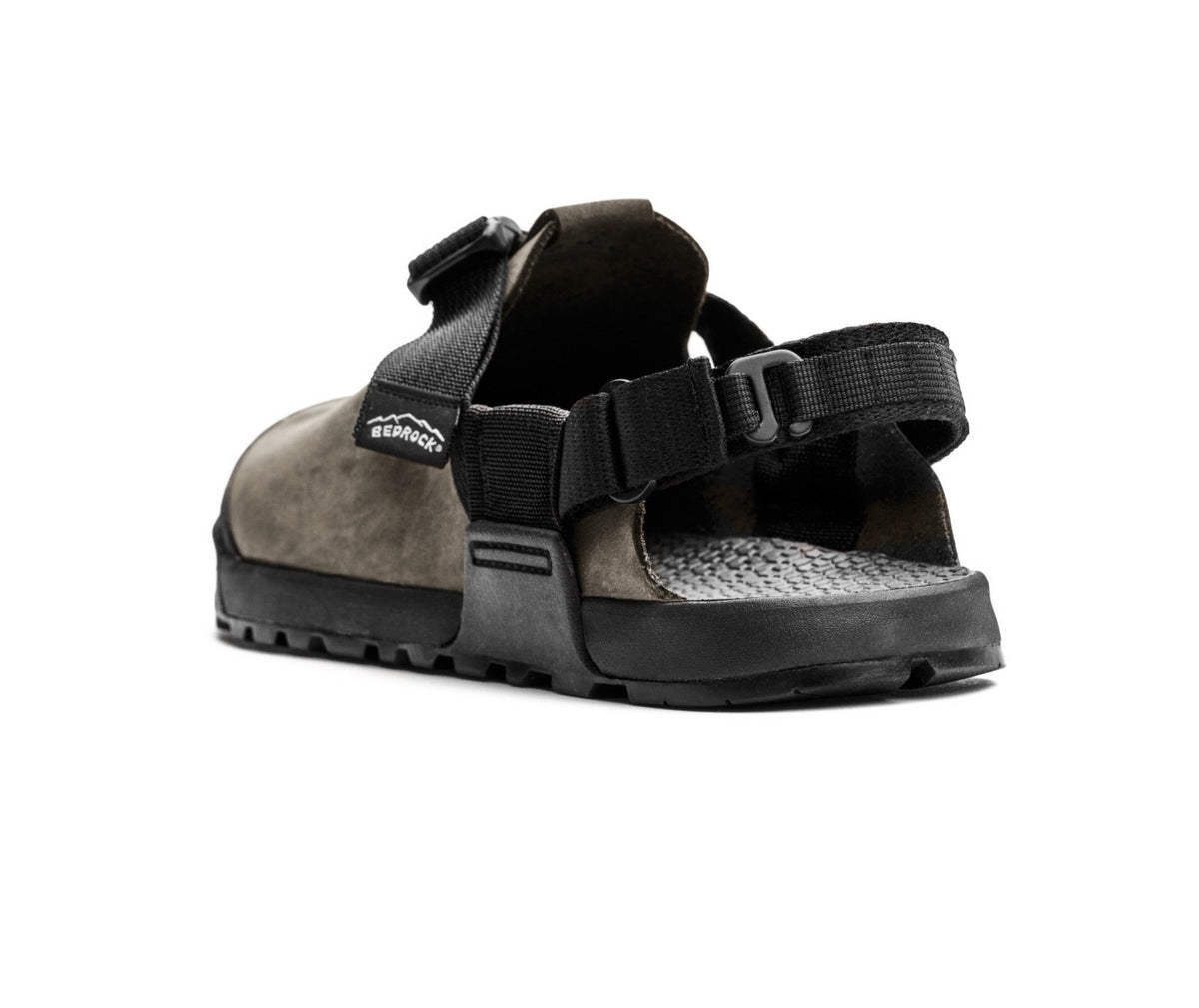 Driftwood gray Nubuck leather Mountain Clogs heel view