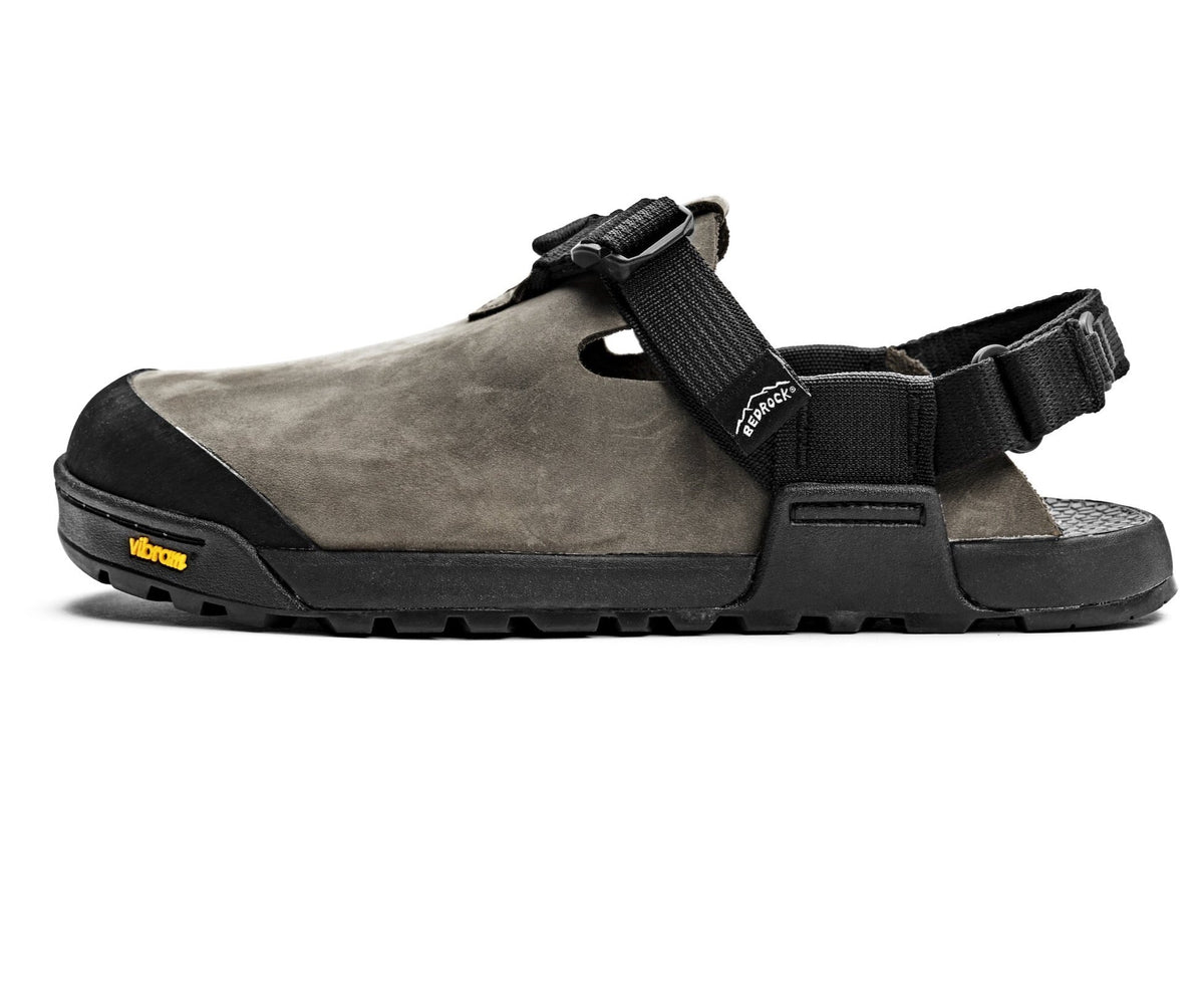 Driftwood gray Nubuck leather Mountain Clogs lateral view