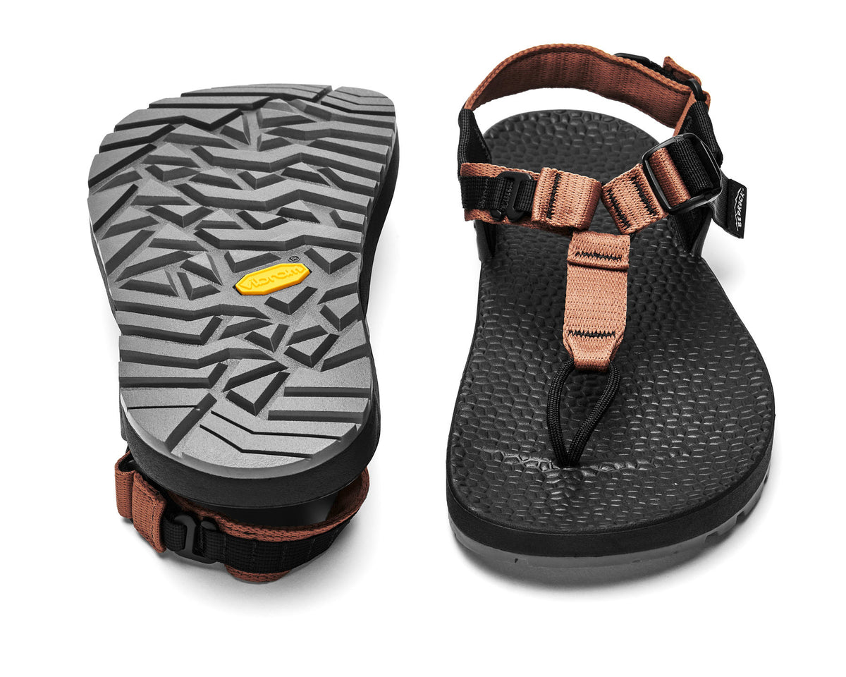 A pair of Cairn Evo 3D PRO sandals with clay straps, featuring a gray rugged Megagrip vibram sole.