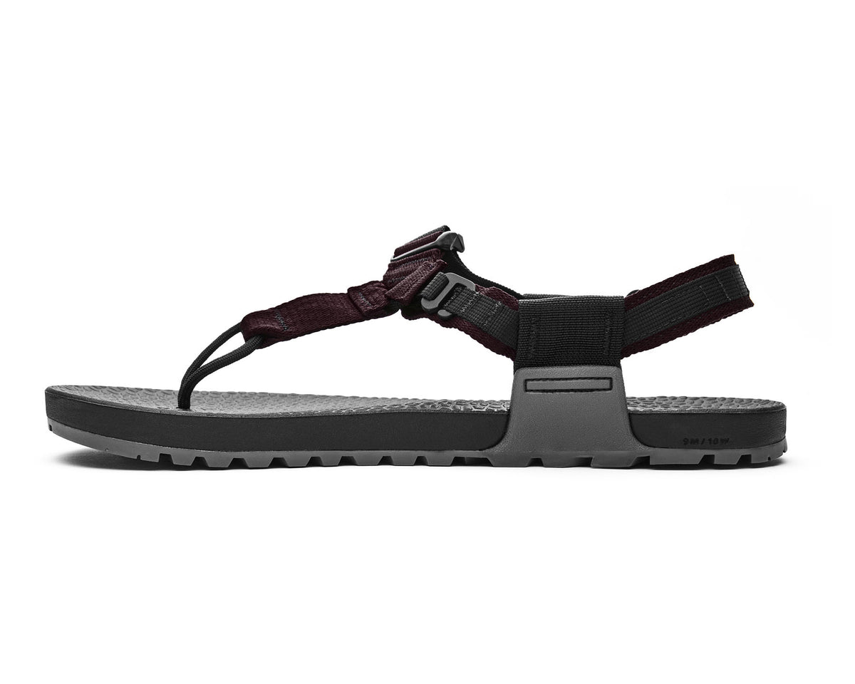medial view of burgundy strapped cairn evo 3d pro sandal