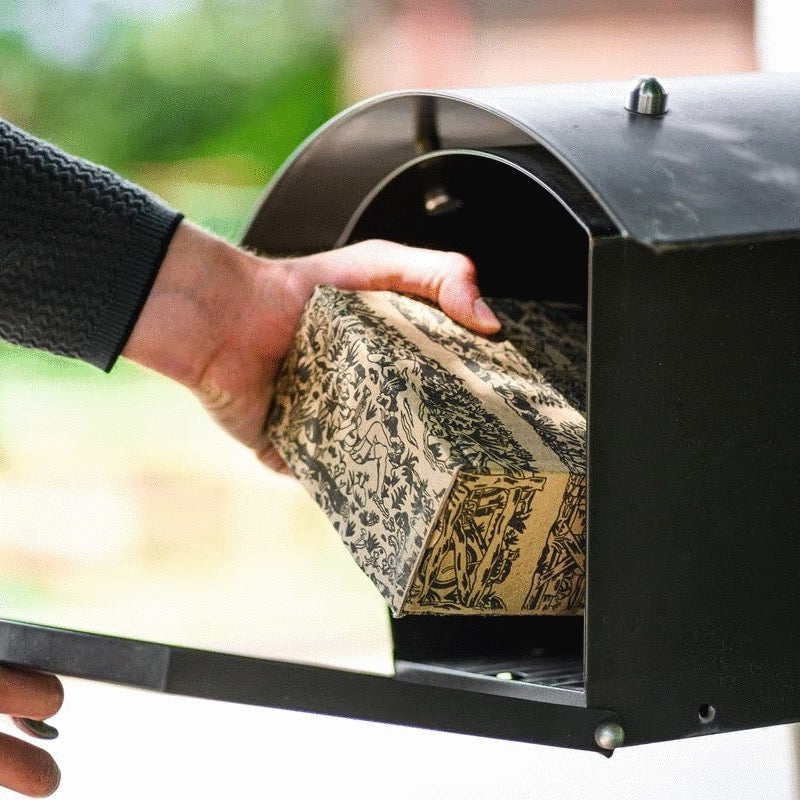 Person placing Bedrock Sandals box in the mail