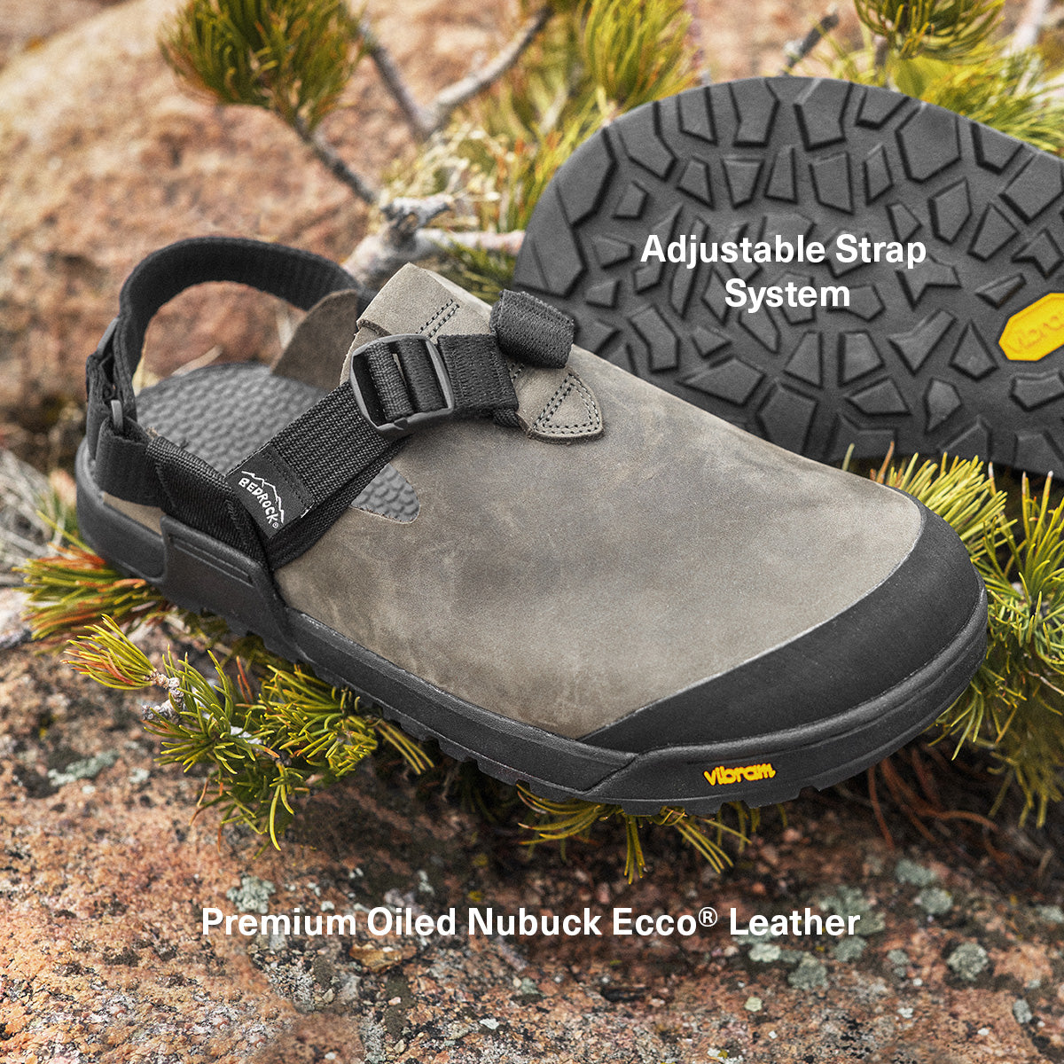 adjustable strap system, premium oiled nubuck ecco leather