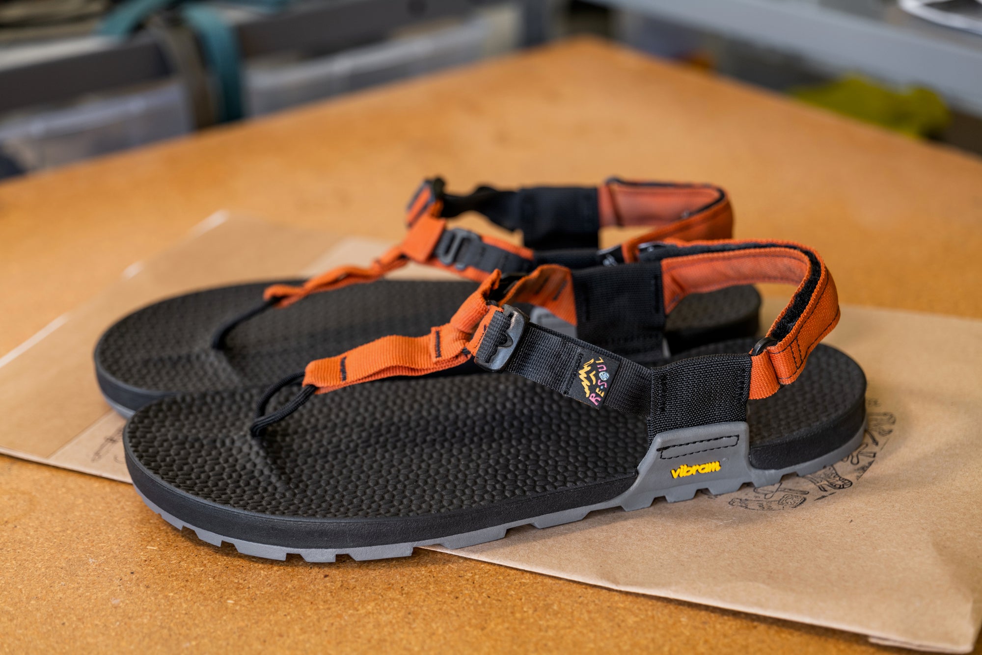 A pair of resoled Bedrock Sandals