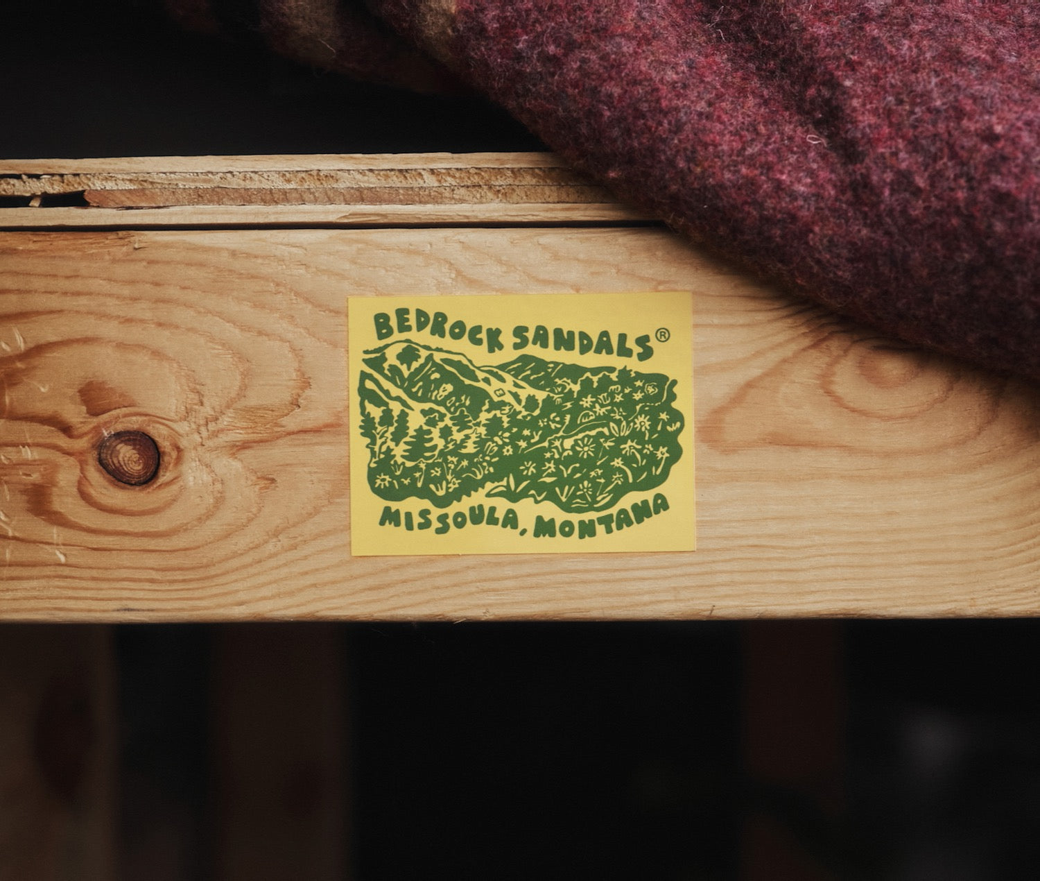 Bedrock Die cut sticker featuring the words Bedrock Sandals and Missoula, Montana