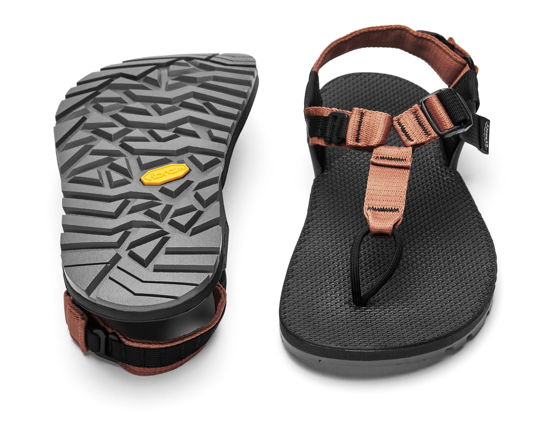 A pair of Cairn Evo PRO Sandals with clay straps and black footbed, featuring a hook-and-loop strap design and Vibram Megarip outsole.