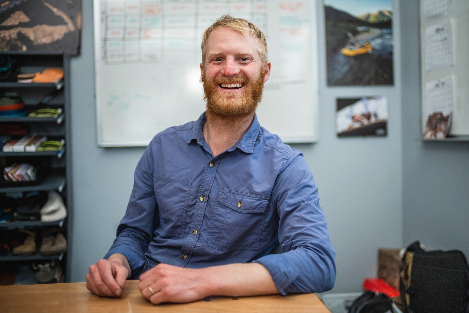 Person at Bedrock Sandals Office