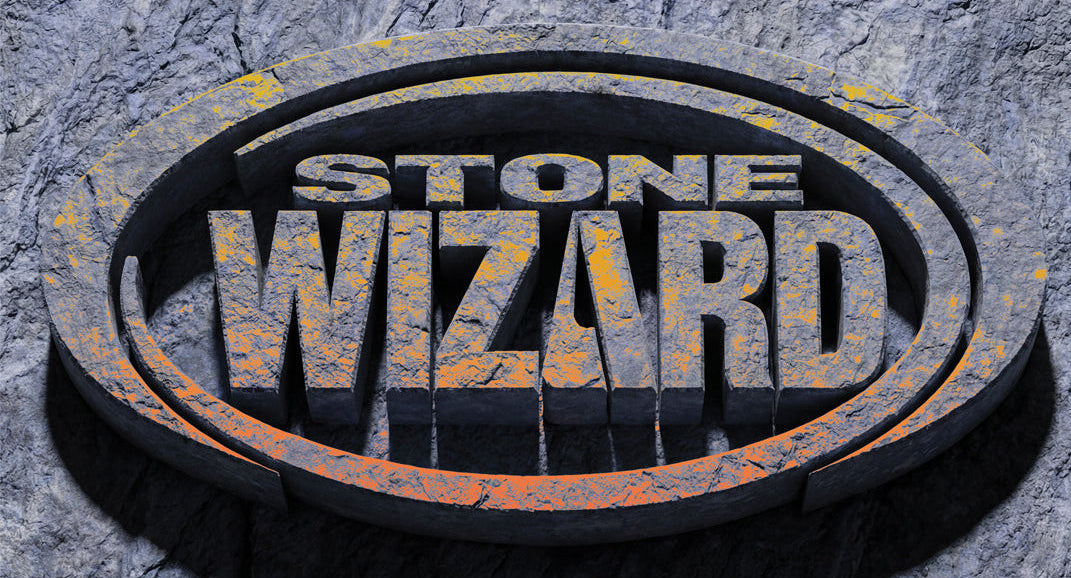 Product with 'Stone Wizard' branding on a stone background, featuring multiple brand logos including Bedrock and Vibram.