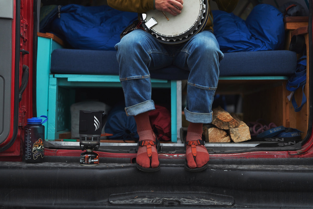 Crew Performance Split-Toe Socks (Salmon) worn by banjo player